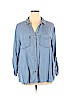 Tinsel 100% Tencel Blue Long Sleeve Button-Down Shirt Size 1X - photo 1