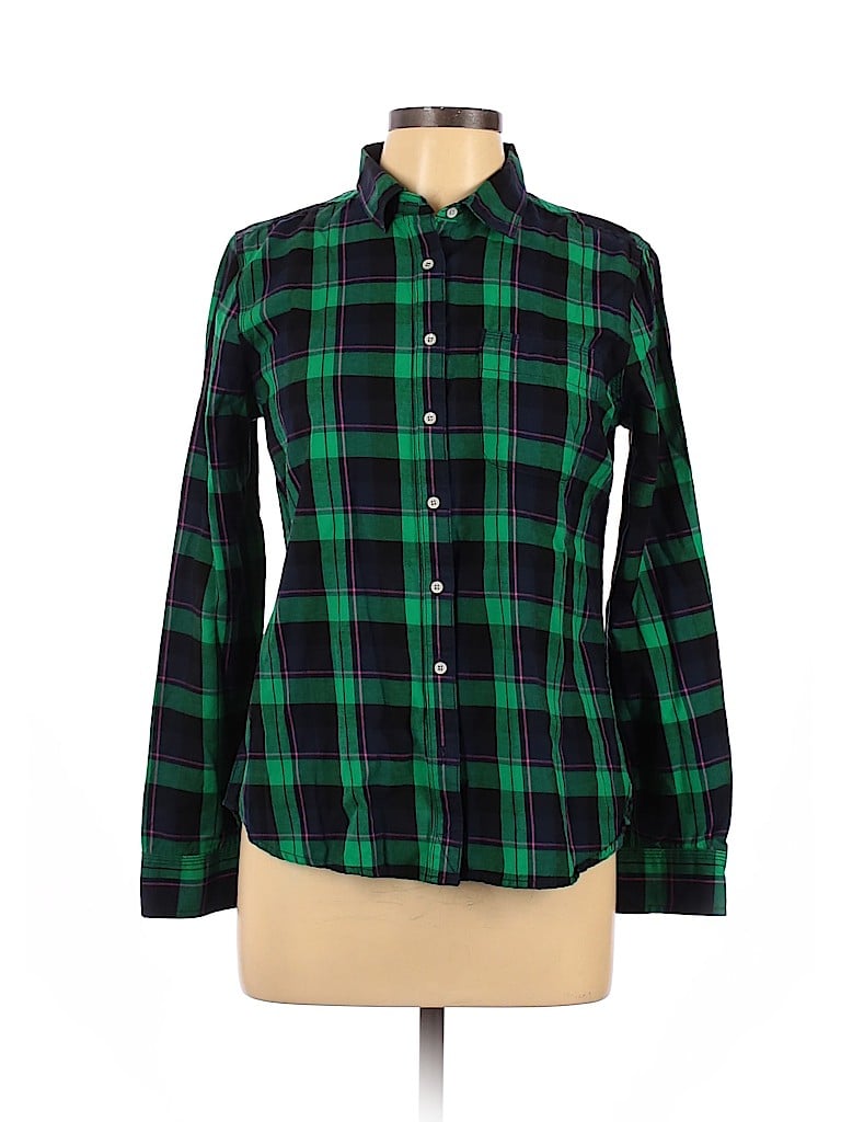 Jcpenney 100% Cotton Checkered-gingham Plaid Green Long Sleeve Button ...