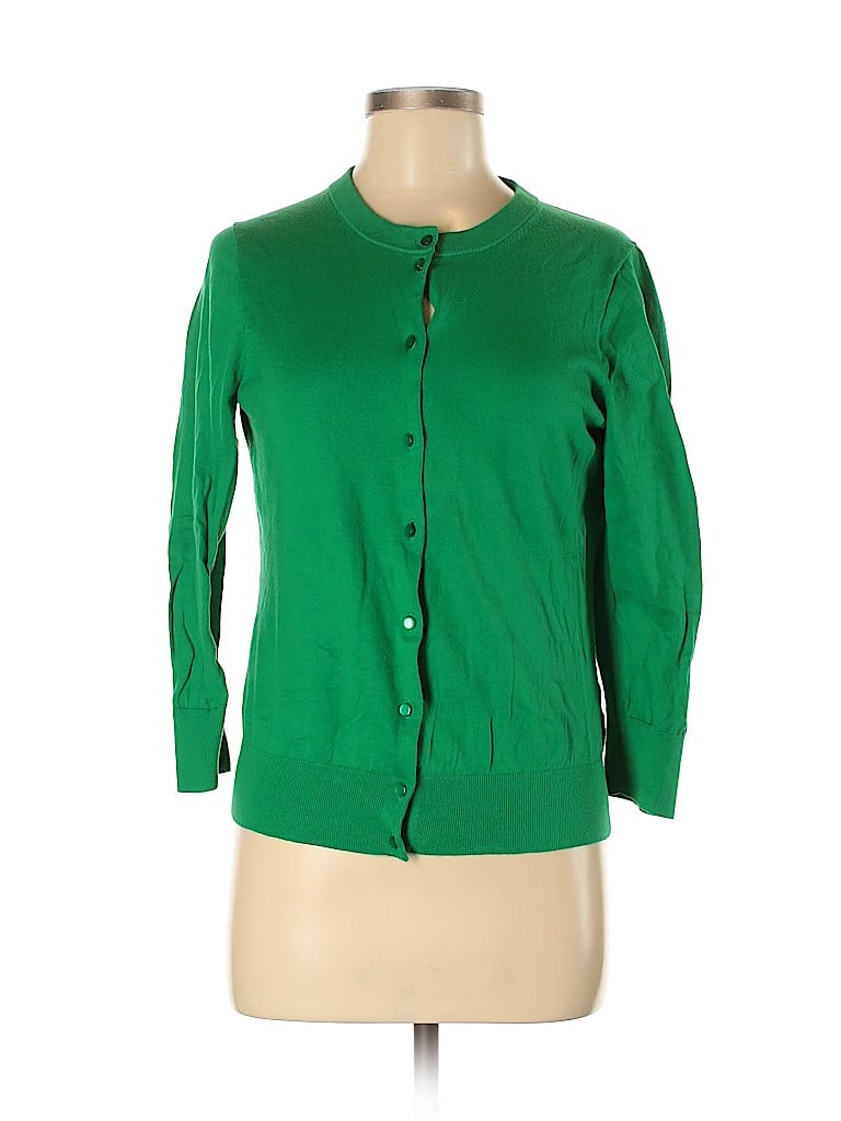 J.Crew 100% Cotton Solid Green Cardigan Size L - 74% off | thredUP