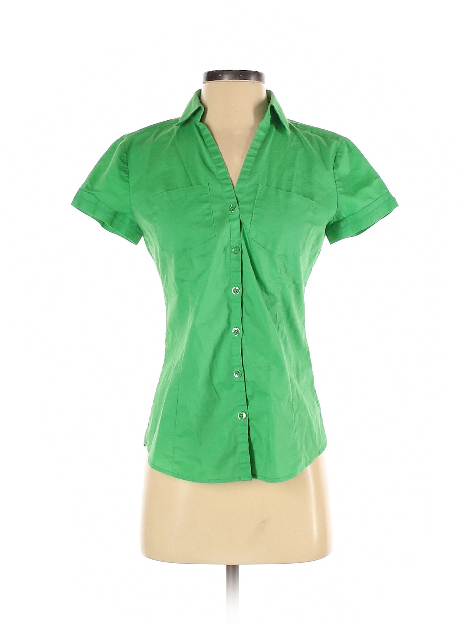 New York & Company Women Green Short Sleeve Button-Down Shirt XS | eBay