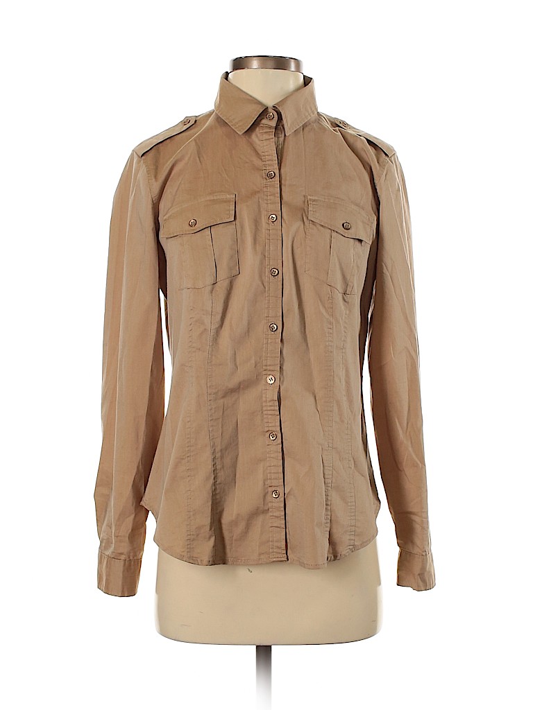 7th Avenue Design Studio New York & Company Tan Long Sleeve Button-Down Shirt Size S - photo 1