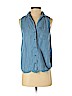 Who What Wear 100% Lyocell Blue Sleeveless Button-Down Shirt Size S - photo 1