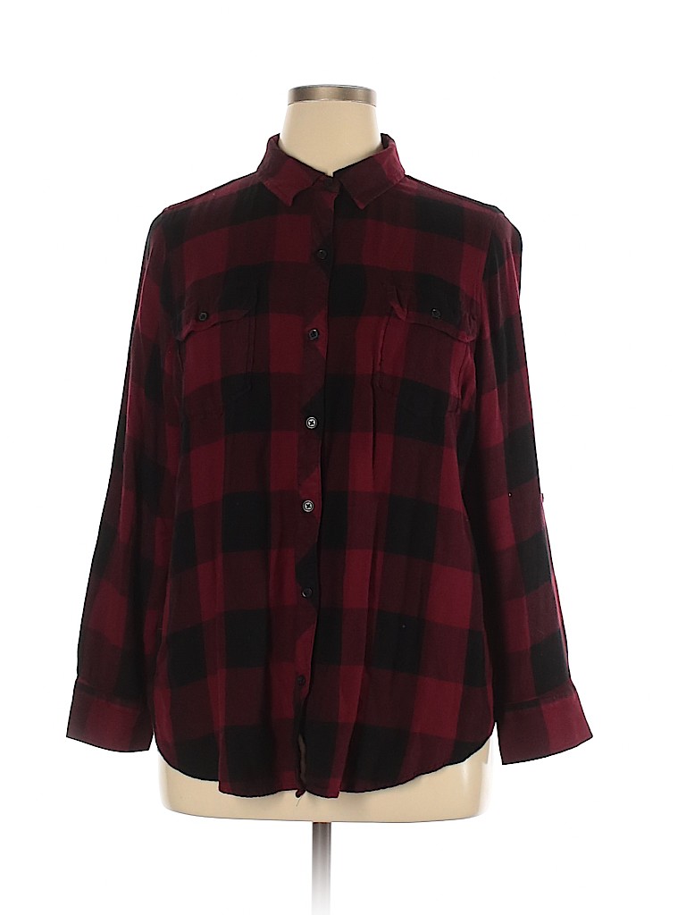 Boutique + 100% Rayon Burgundy Long Sleeve Button-Down Shirt Size 1X - photo 1