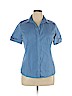 Ann Taylor Blue Short Sleeve Button-Down Shirt Size 14 - photo 1