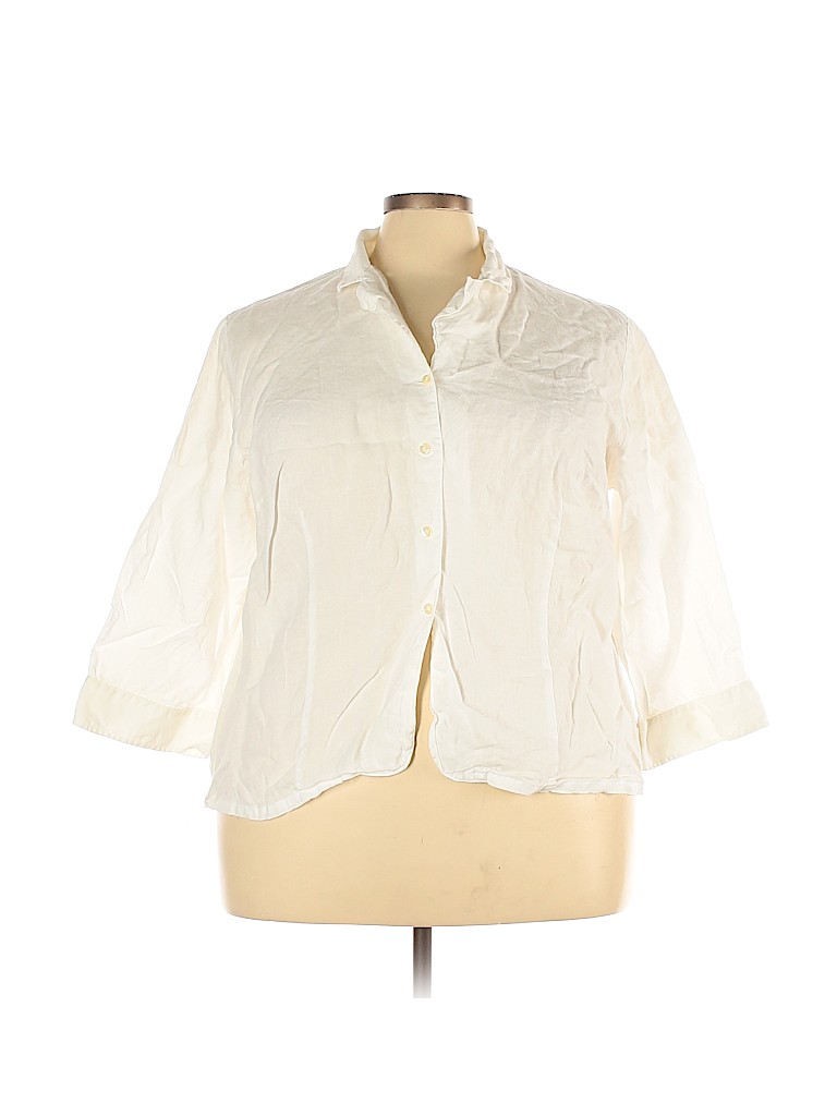 Talbots 100% Linen White Long Sleeve Blouse Size 24 (Plus) - 73% off ...