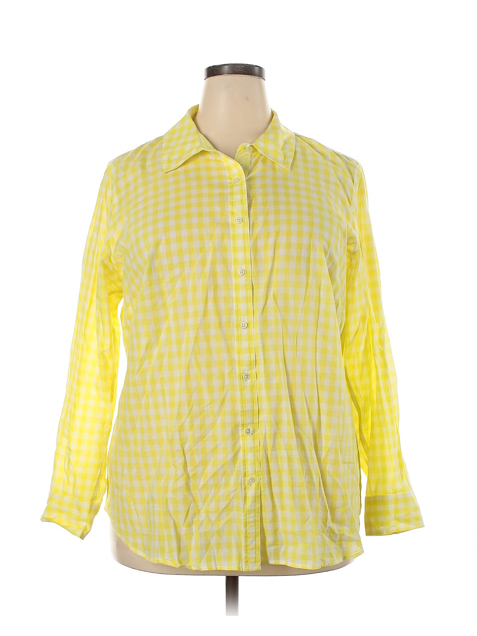 Talbots 100% Cotton Checkered-gingham Yellow Long Sleeve Button-Down ...