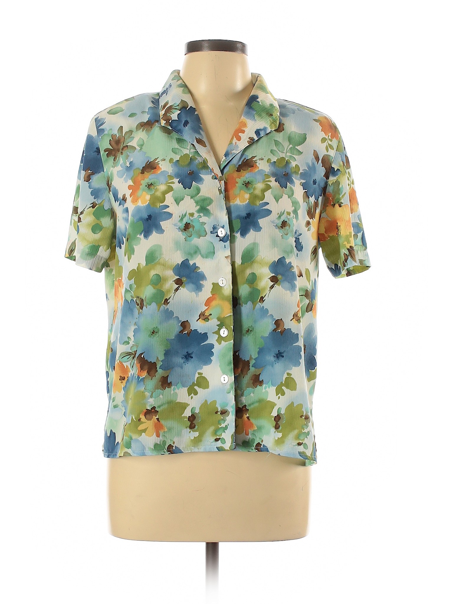 Alfred Dunner Women Blue Short Sleeve ButtonDown Shirt 12 Petites eBay