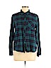 Q&A 100% Cotton Plaid Argyle Teal Blue Long Sleeve Button-Down Shirt Size M - photo 1