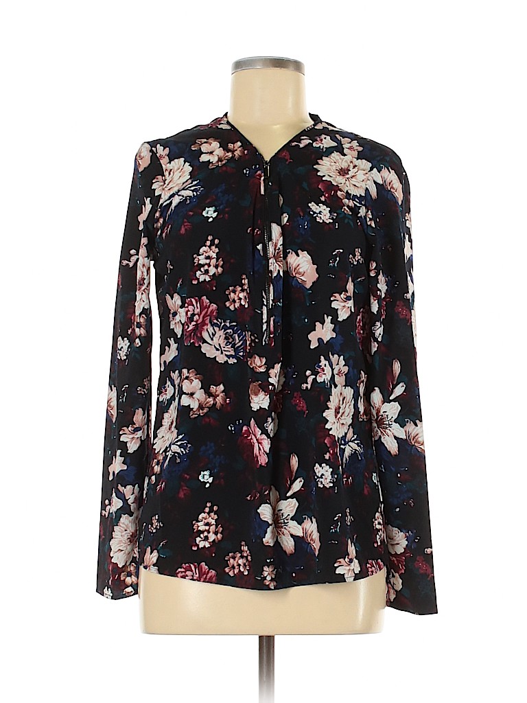 CATHERINE Catherine Malandrino 100% Polyester Floral Blue Long Sleeve ...