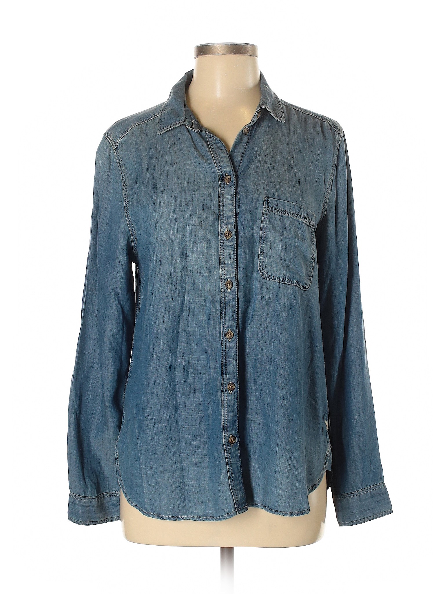 American Eagle Outfitters Women Blue Long Sleeve Button-Down Shirt M | eBay