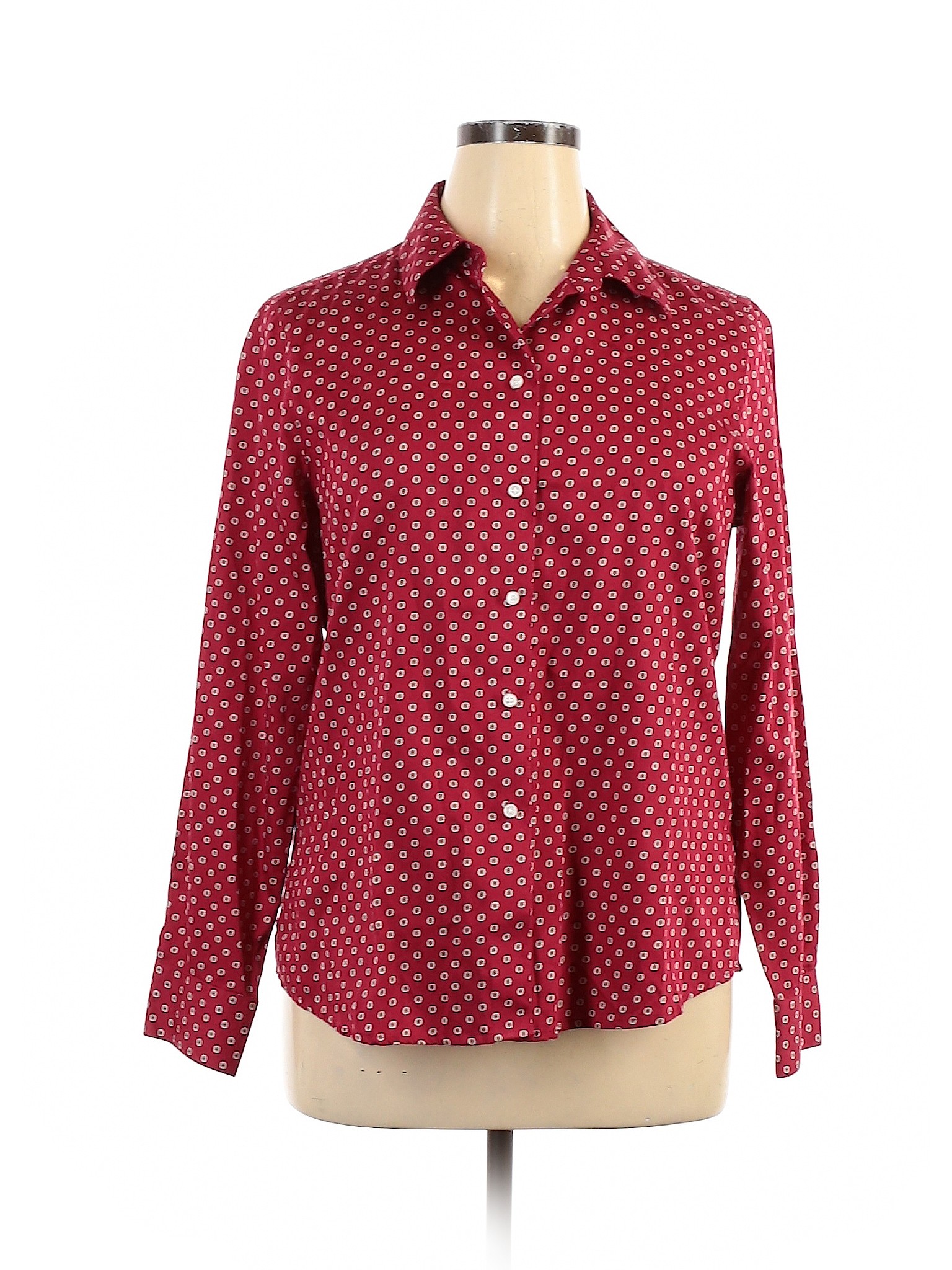 Foxcroft 100% Cotton Polka Dots Red Long Sleeve Button-Down Shirt Size ...