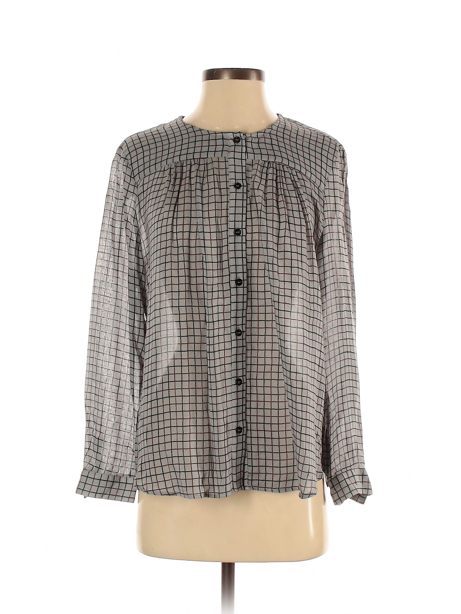 Zara Women Gray Long Sleeve Button-Down Shirt XS | eBay