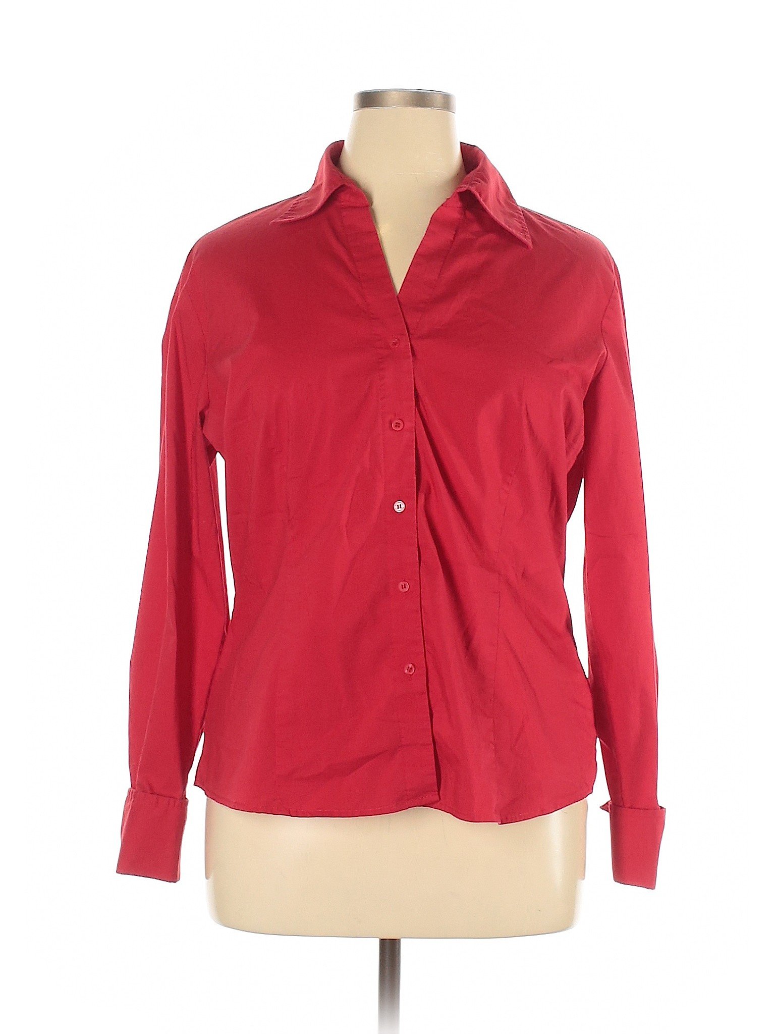 ladies red button down shirt