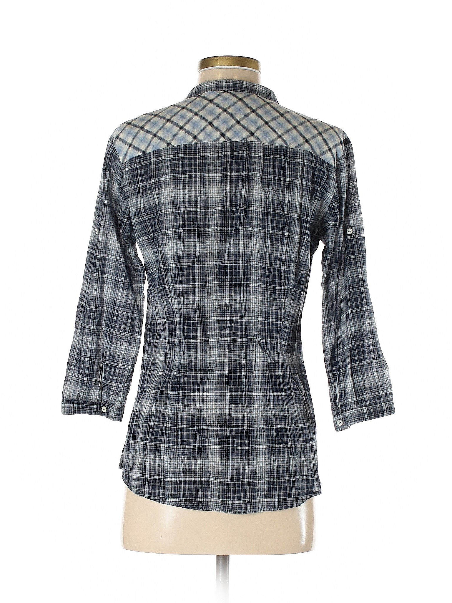 Zara Women Blue 3/4 Sleeve Button-Down Shirt S | eBay