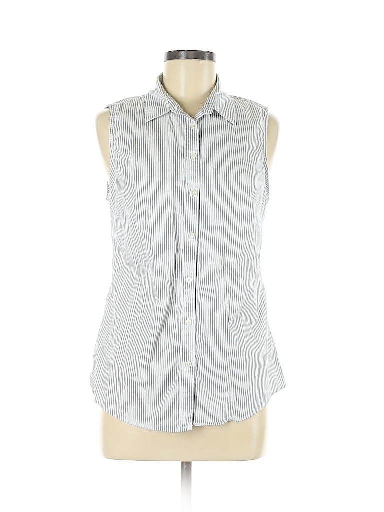 Banana Republic Stripes White Blue Sleeveless Button-Down Shirt Size 8 ...