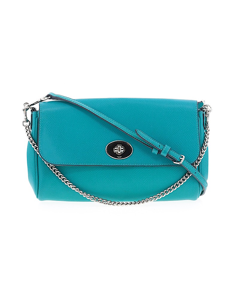 Coach Factory 100 Leather Solid Teal Blue Leather Crossbody Bag One