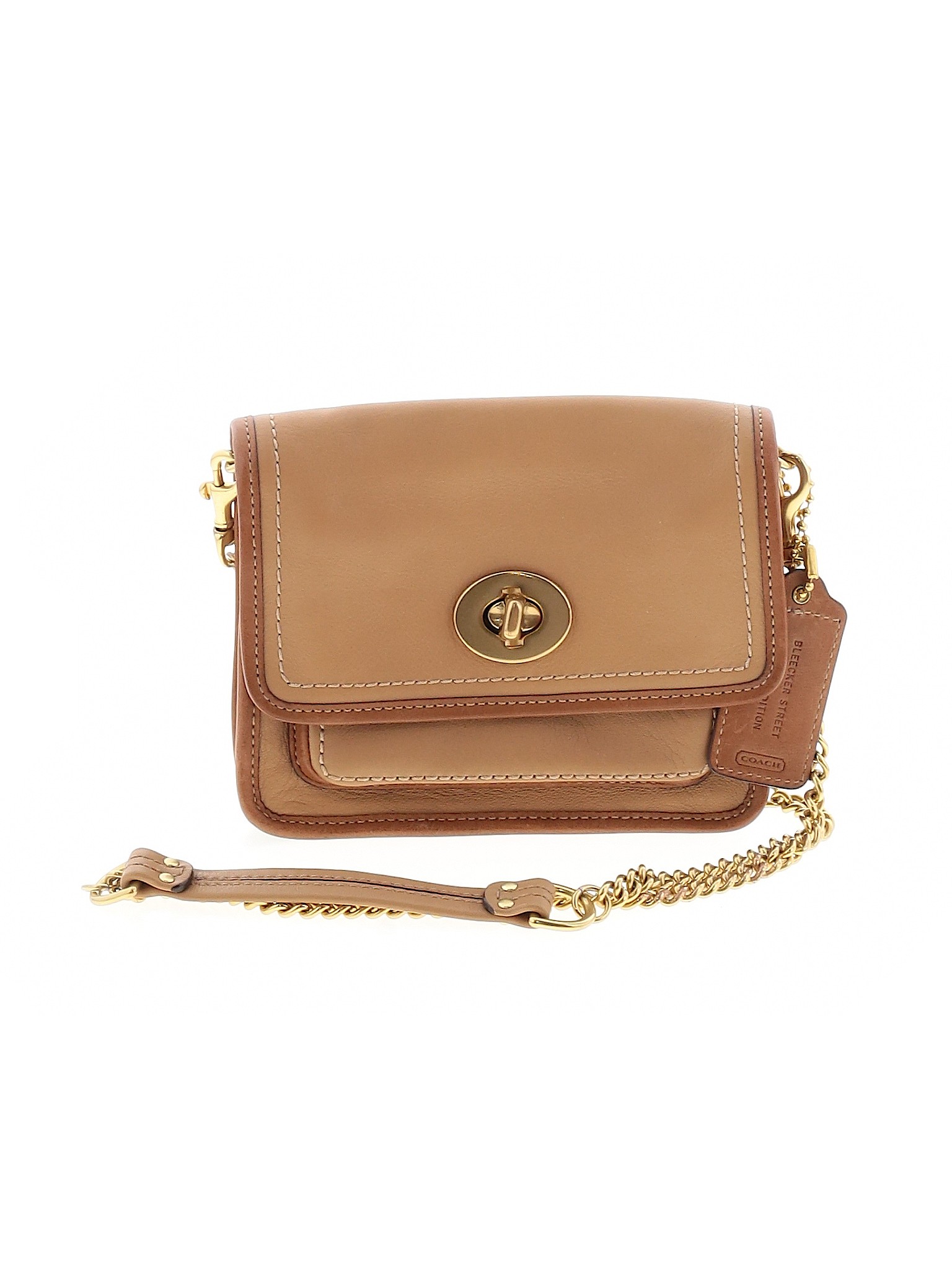 Coach 100 Leather Solid Brown Tan Leather Crossbody Bag One Size 76