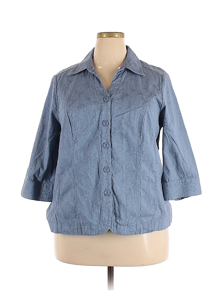 Cj Banks Blue 3/4 Sleeve Button-Down Shirt Size 1X (Plus) - 72% off ...