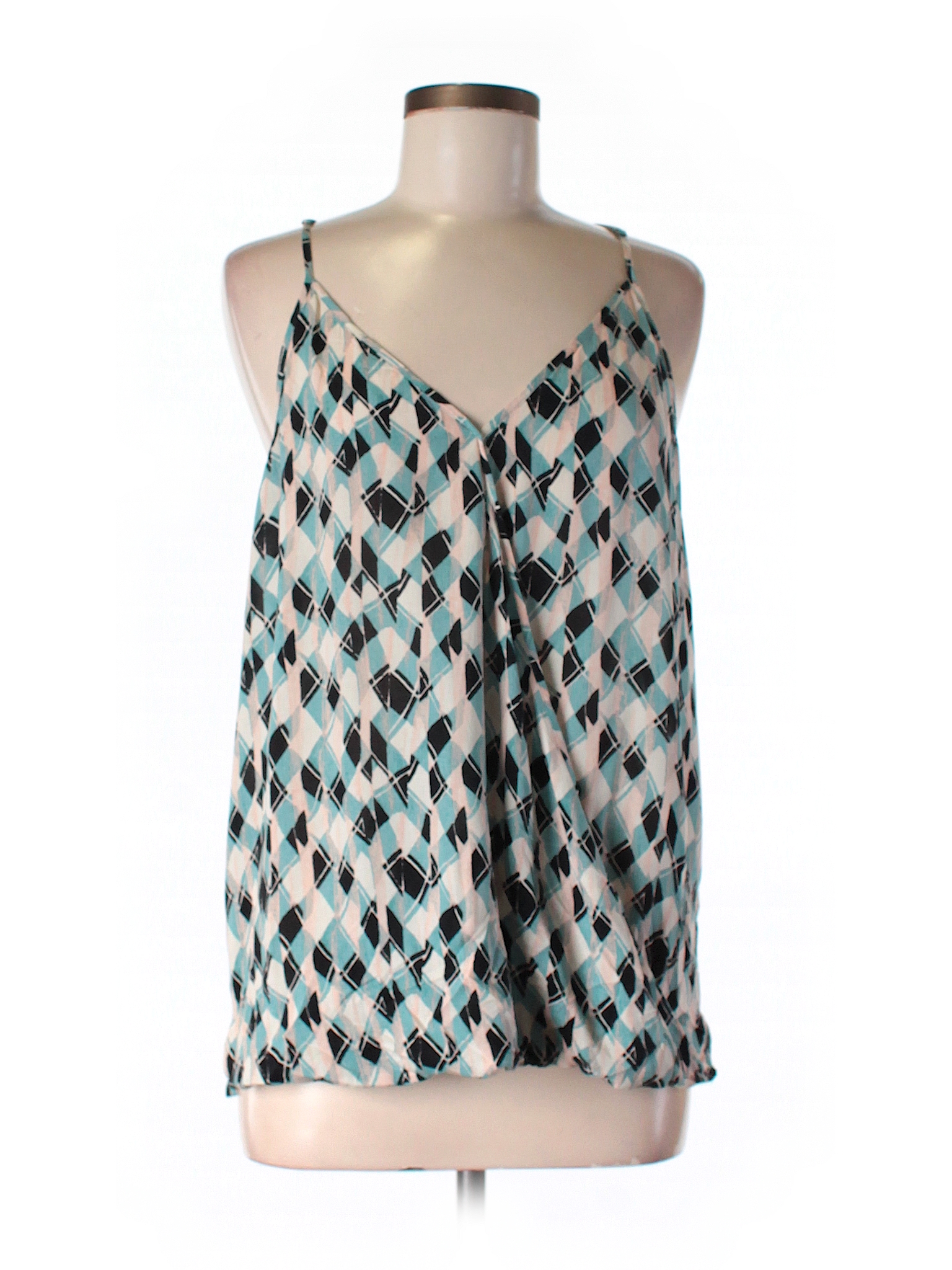 Lucky Brand 100% Rayon Print Blue Black Sleeveless Blouse Size M - 72% ...