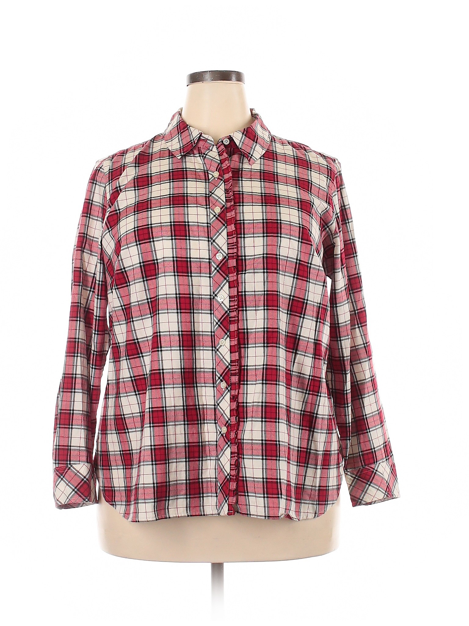 red long sleeve button down shirt women's