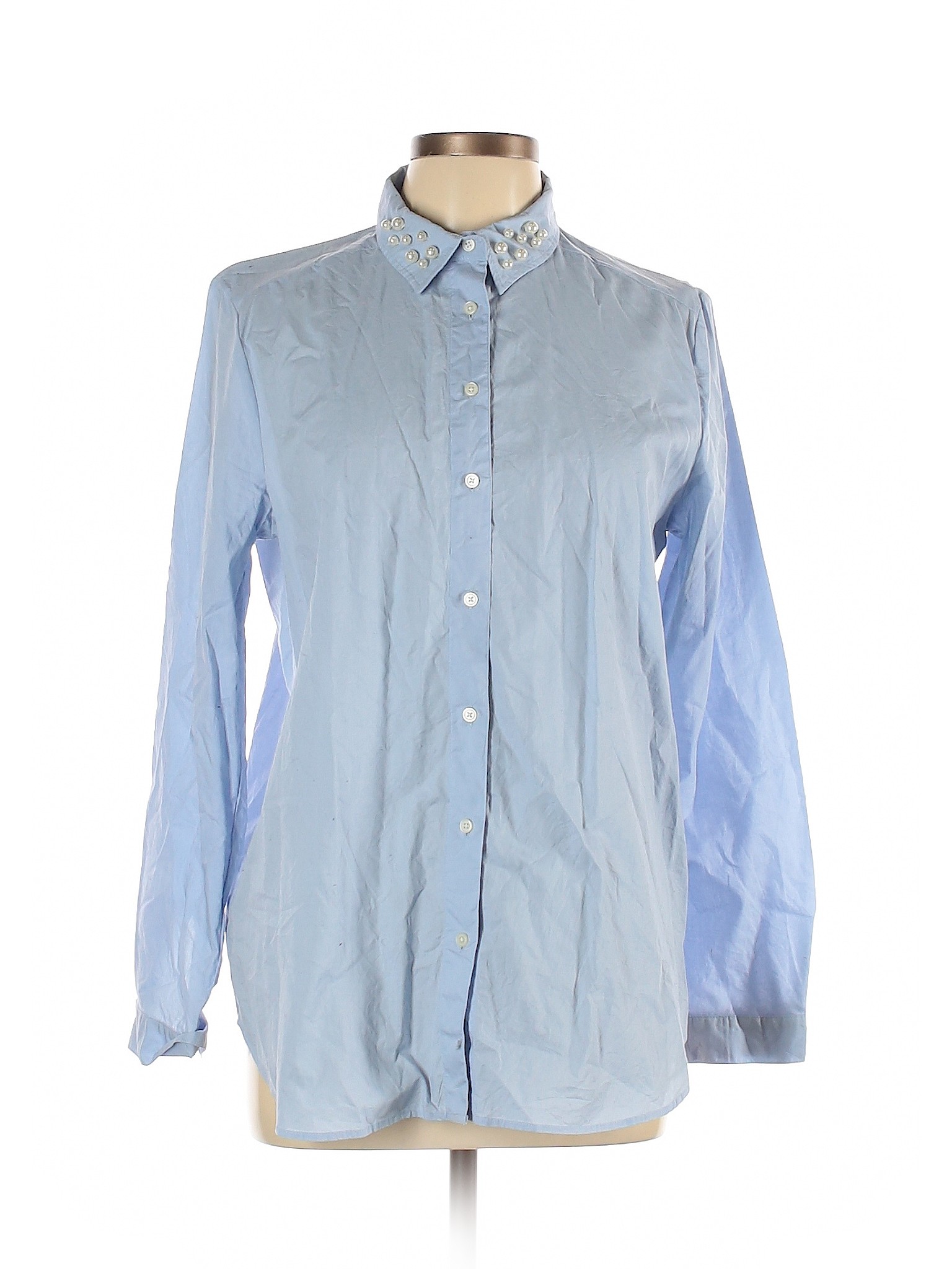 Ann Taylor LOFT Outlet Women Blue Long Sleeve Button-Down Shirt L | eBay
