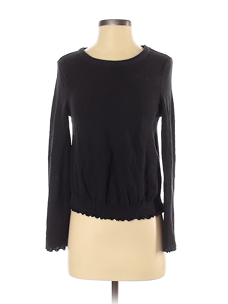 Texture And Thread Madewell 100 Cotton Solid Black Long Sleeve Top Size