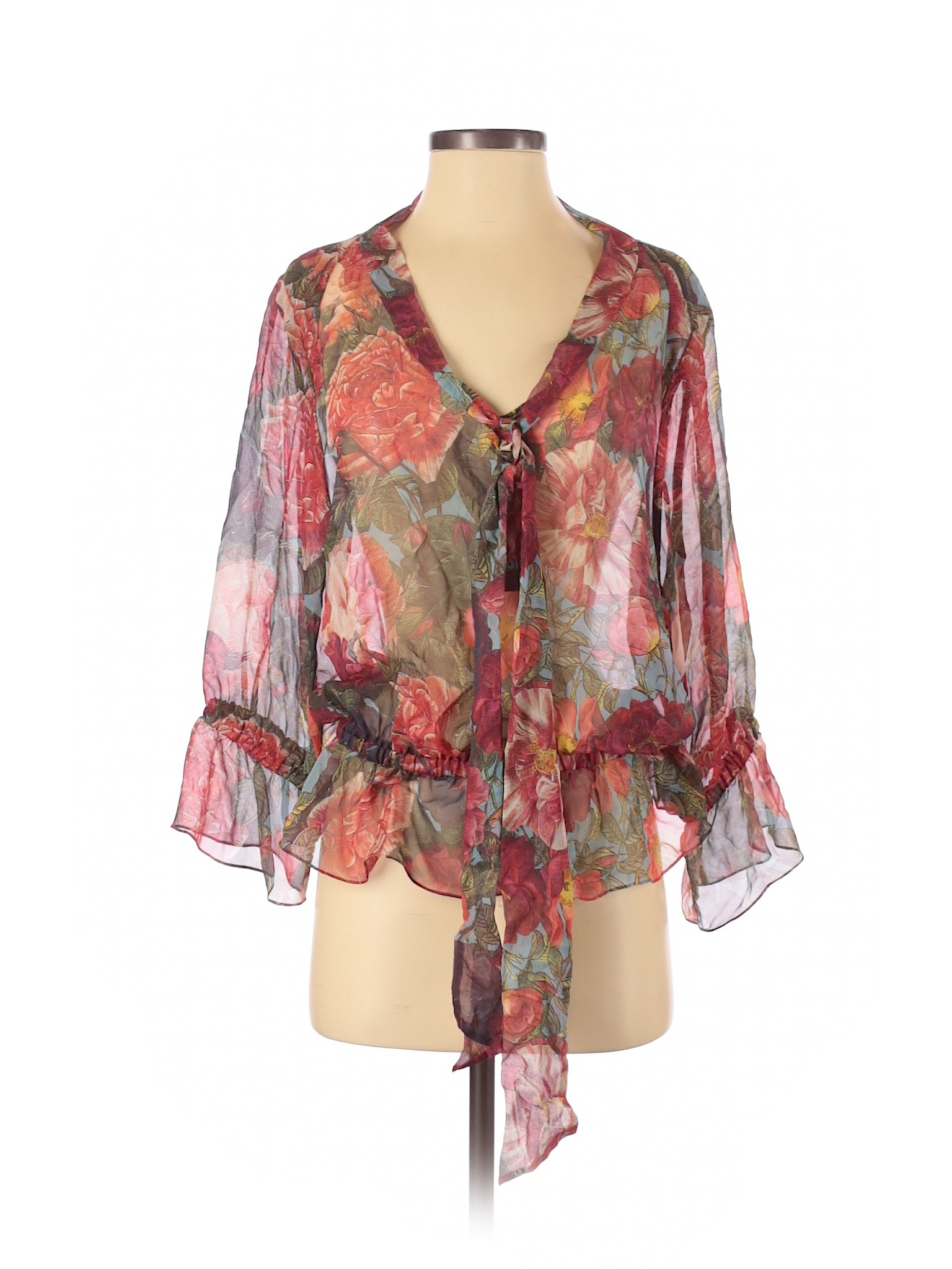 Haute Hippie 100 Silk Floral Pink Long Sleeve Silk Top Size S 80