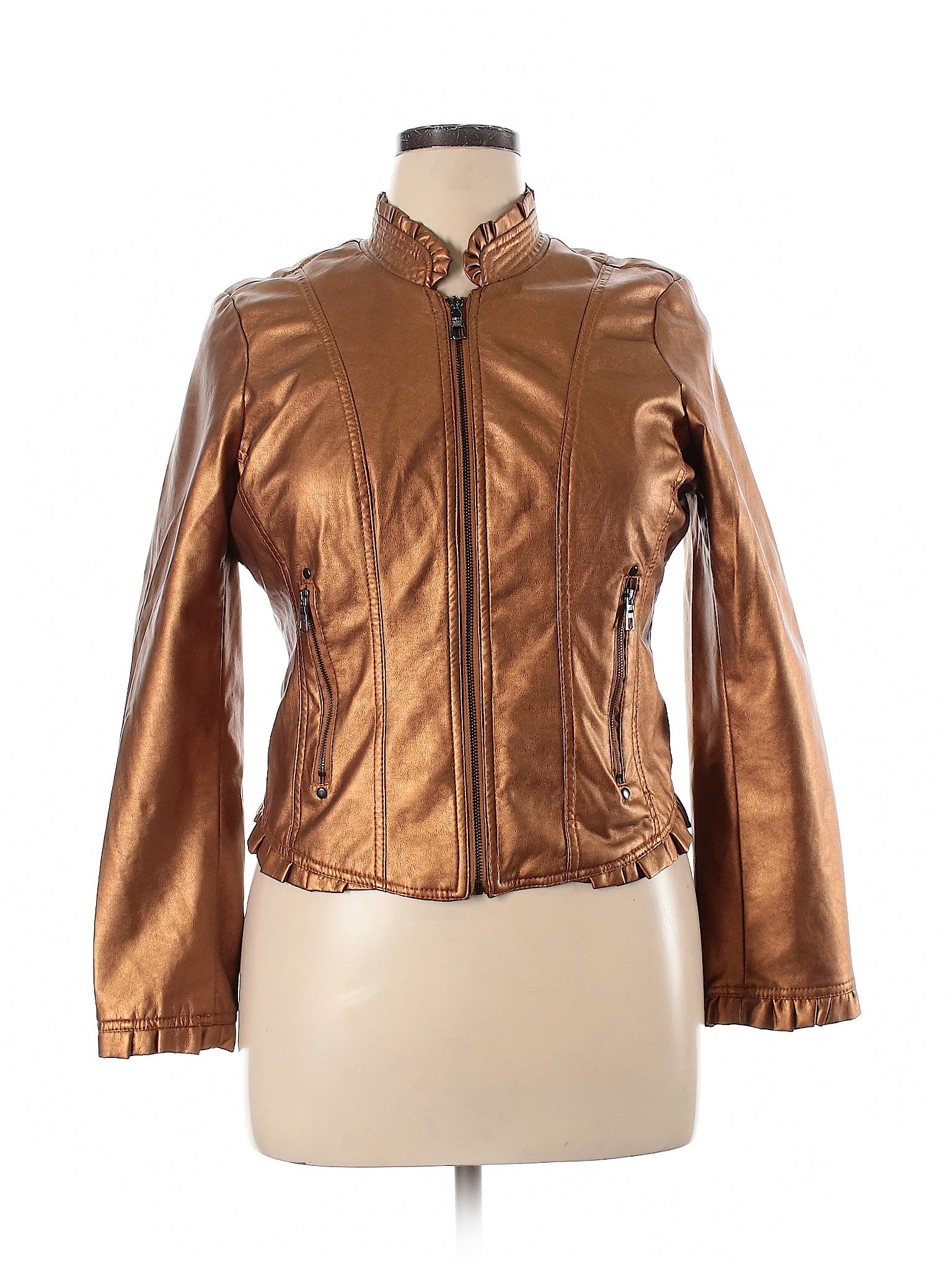 Pimkie Women Brown Faux Leather Jacket XL Petites | eBay