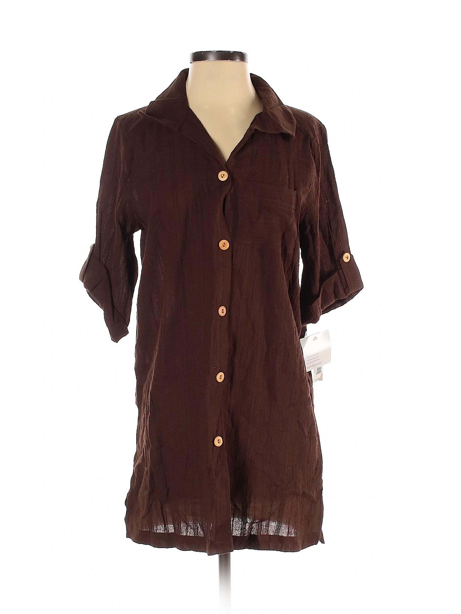 NWT Croft & Barrow Women Brown 3/4 Sleeve Button-Down Shirt S | eBay