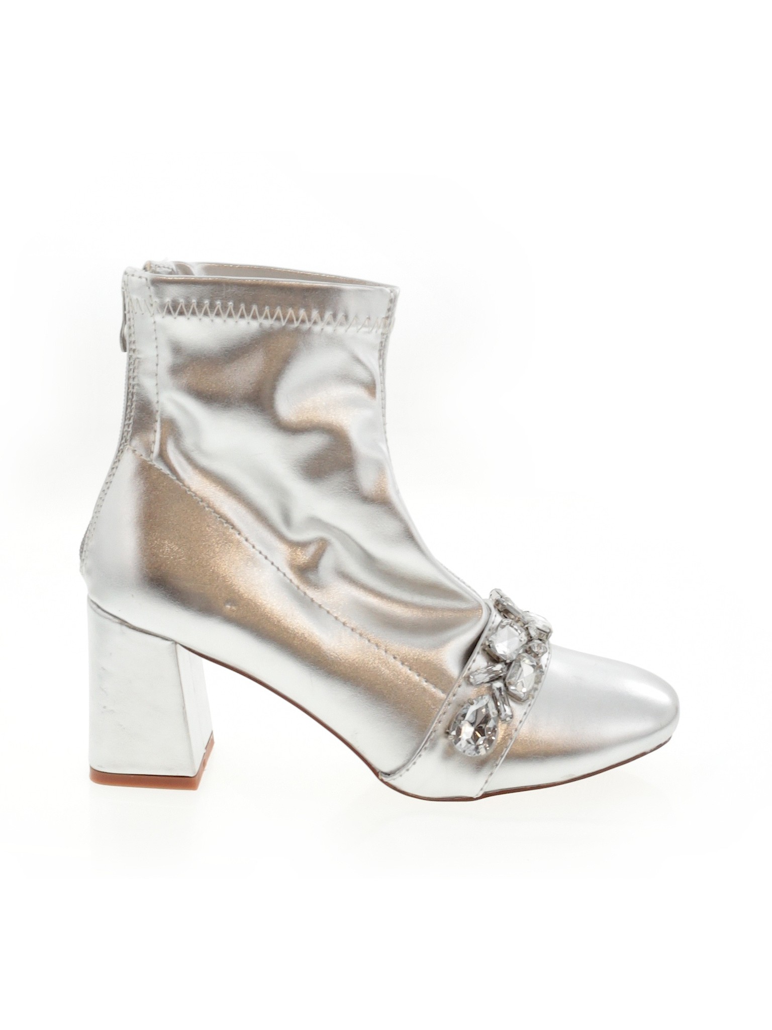 shiny silver ankle boots
