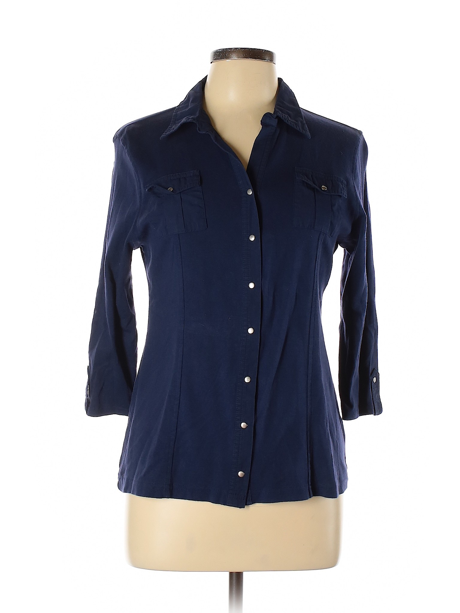 Style&Co Women Blue 3/4 Sleeve Button-Down Shirt L | eBay
