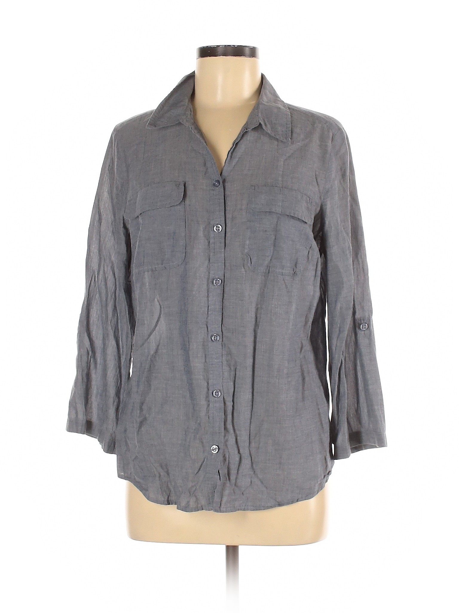 Ann Taylor LOFT Outlet Women Gray Long Sleeve Button-Down Shirt M | eBay