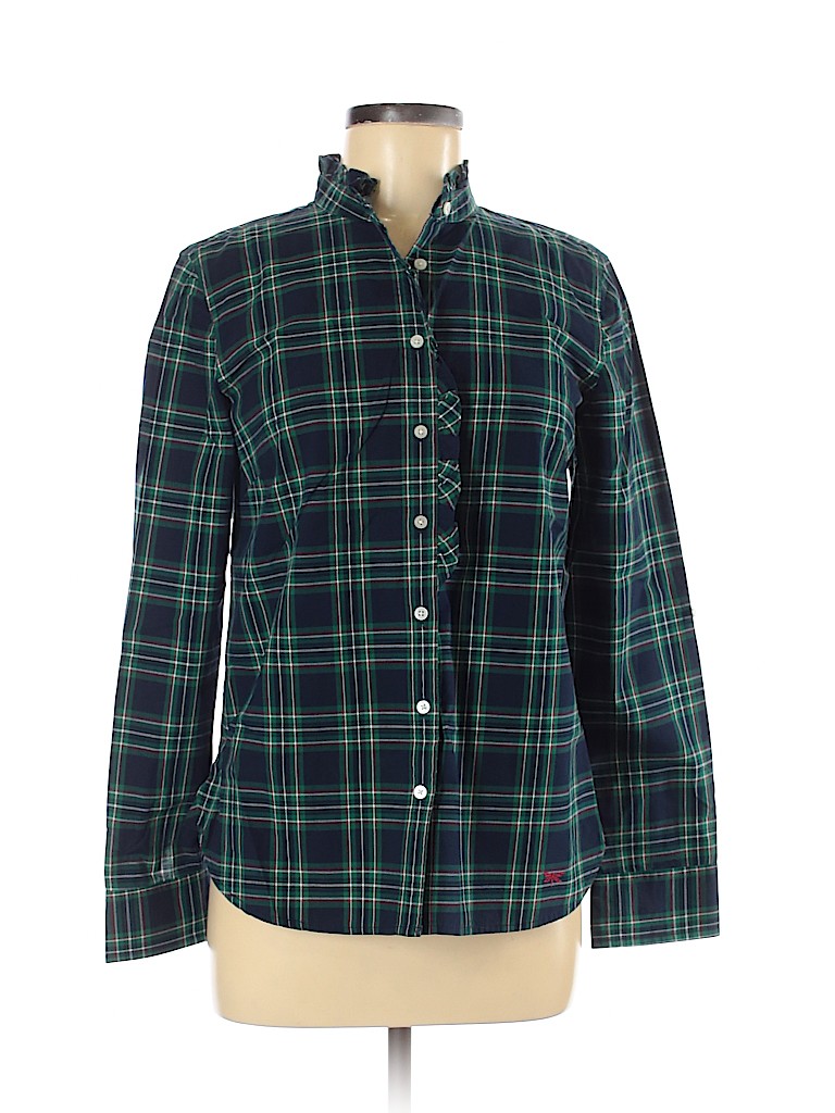 Talbots 100% Cotton Plaid Teal Green Long Sleeve Button-Down Shirt Size ...