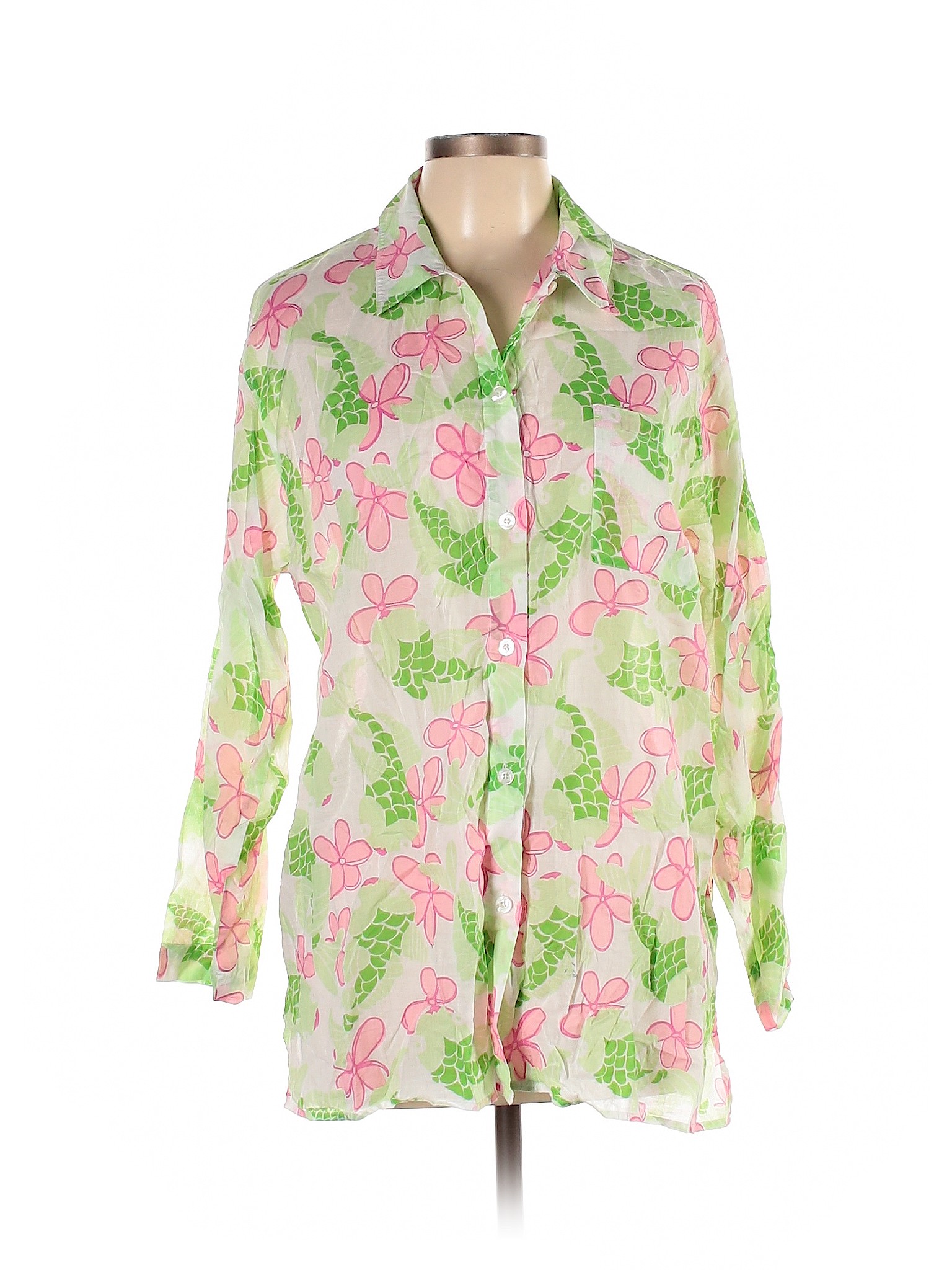 Lilly Pulitzer 100 Cotton Green Long Sleeve Button Down Shirt Size L 19 Off Thredup 