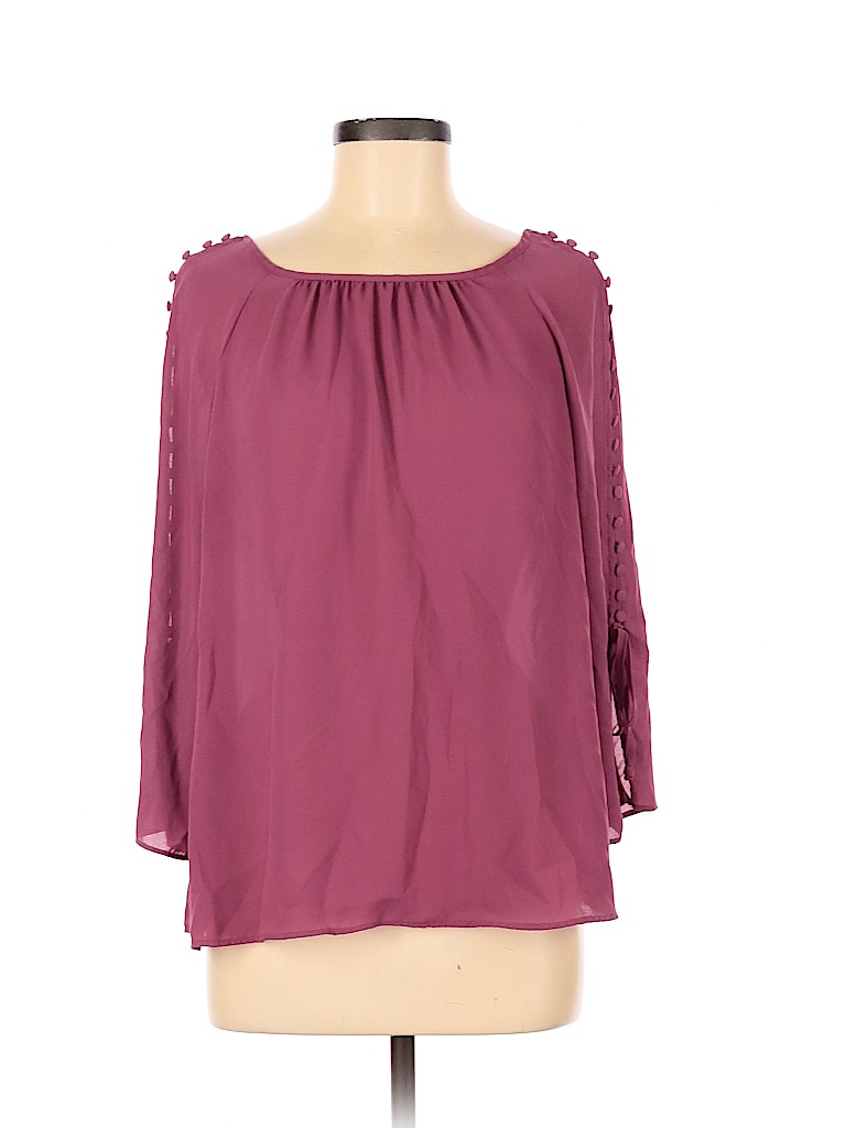 Zac & Rachel 100% Polyester Solid Maroon Pink Long Sleeve Blouse Size M ...
