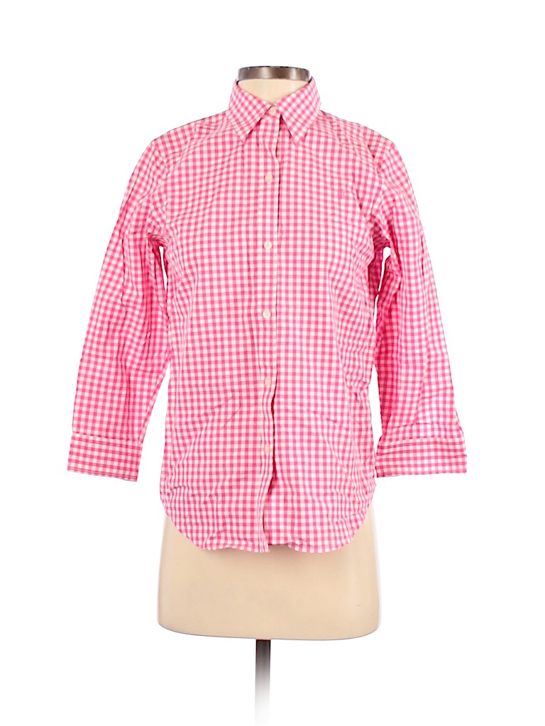 Lauren by Ralph Lauren 100% Cotton Checkered-gingham Pink 3/4 Sleeve ...