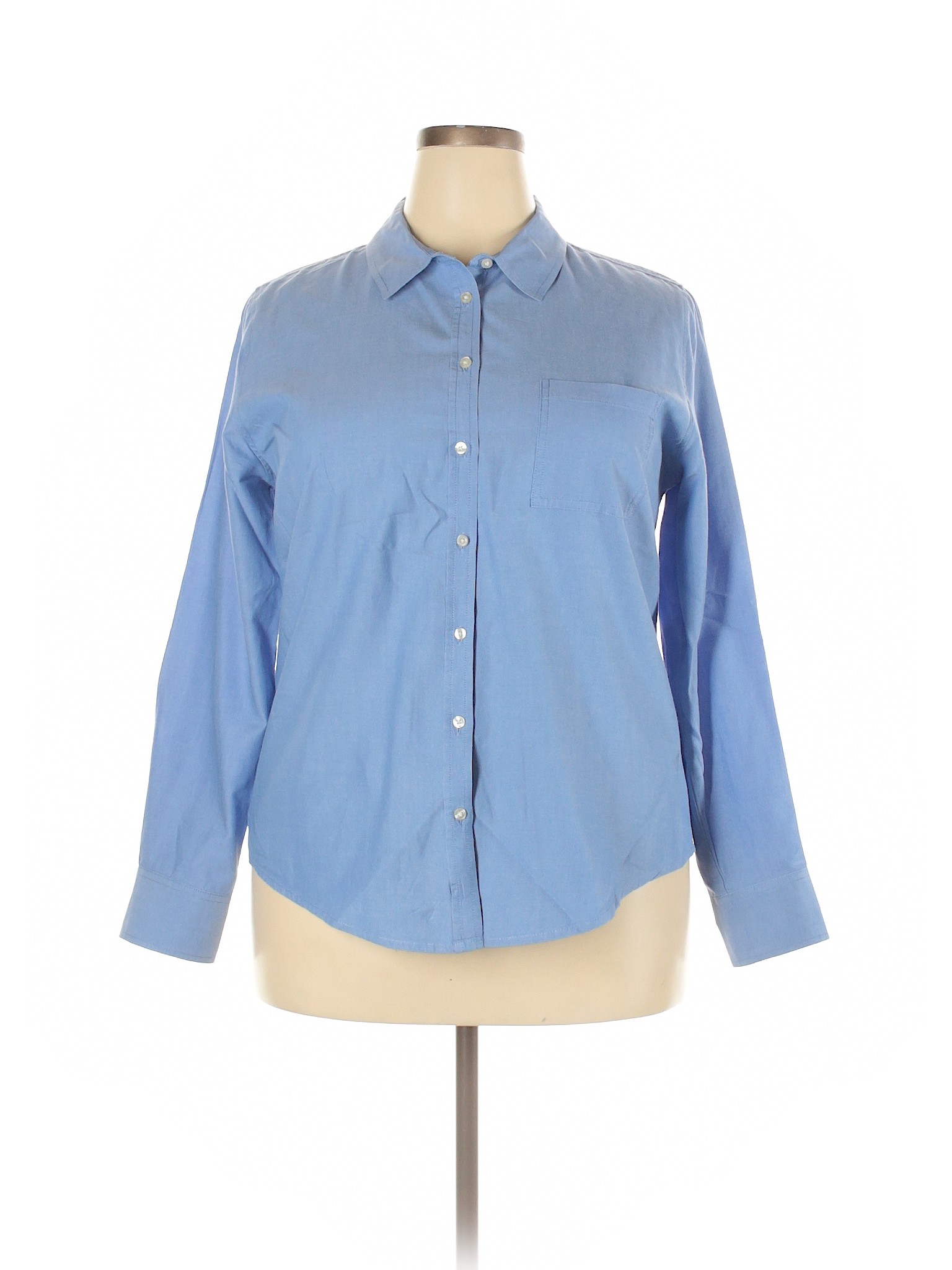 Merona Women Blue Long Sleeve Button-Down Shirt XXL | eBay