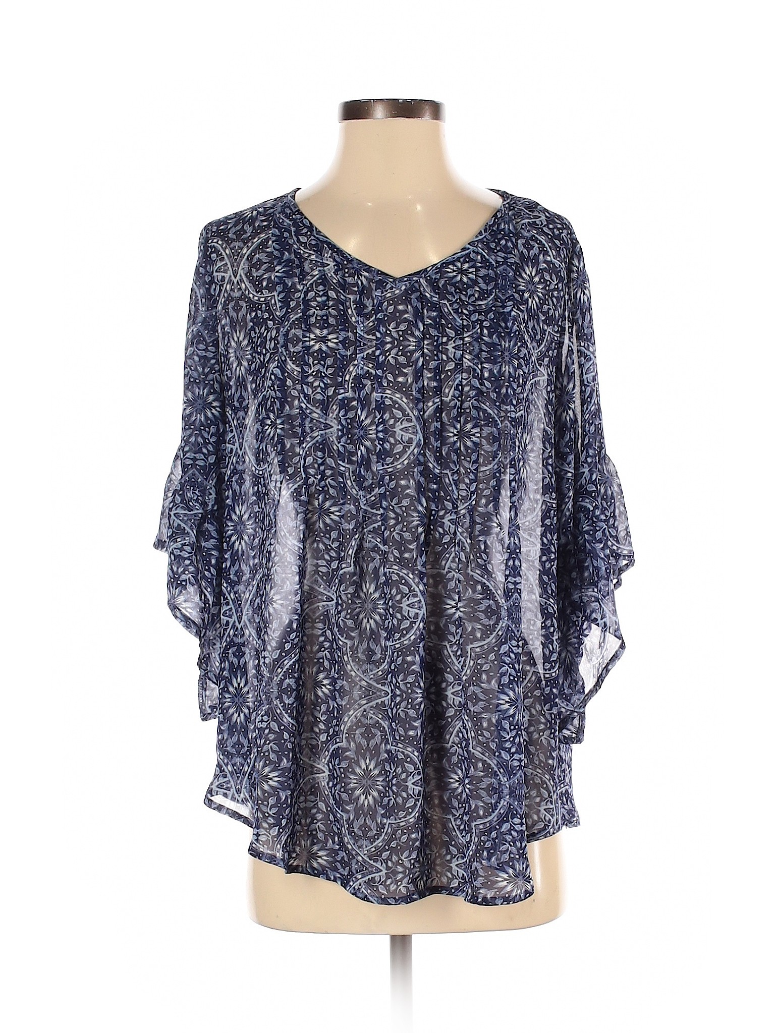 Style&Co Women Blue 3/4 Sleeve Blouse S | eBay