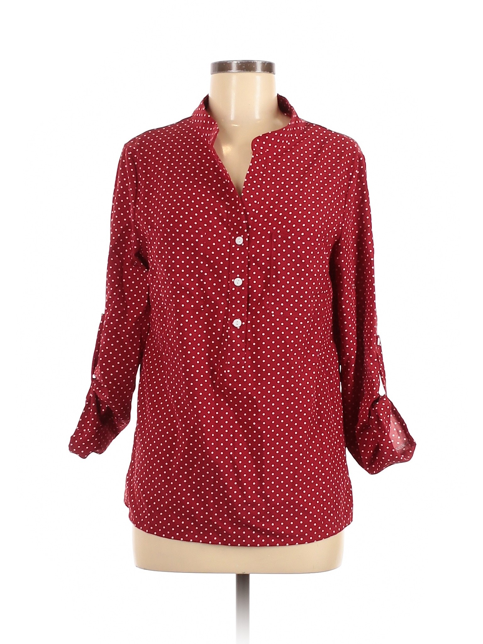 half sleeve red button down shirt for women