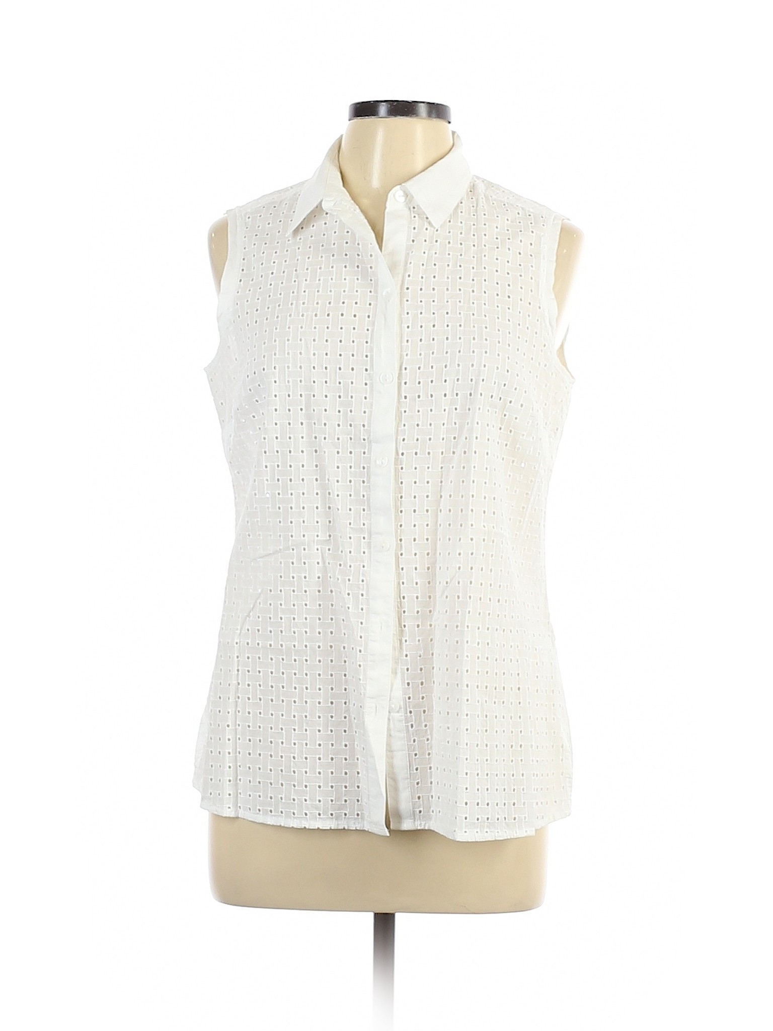 Foxcroft Women White Sleeveless Button-Down Shirt 10 | eBay