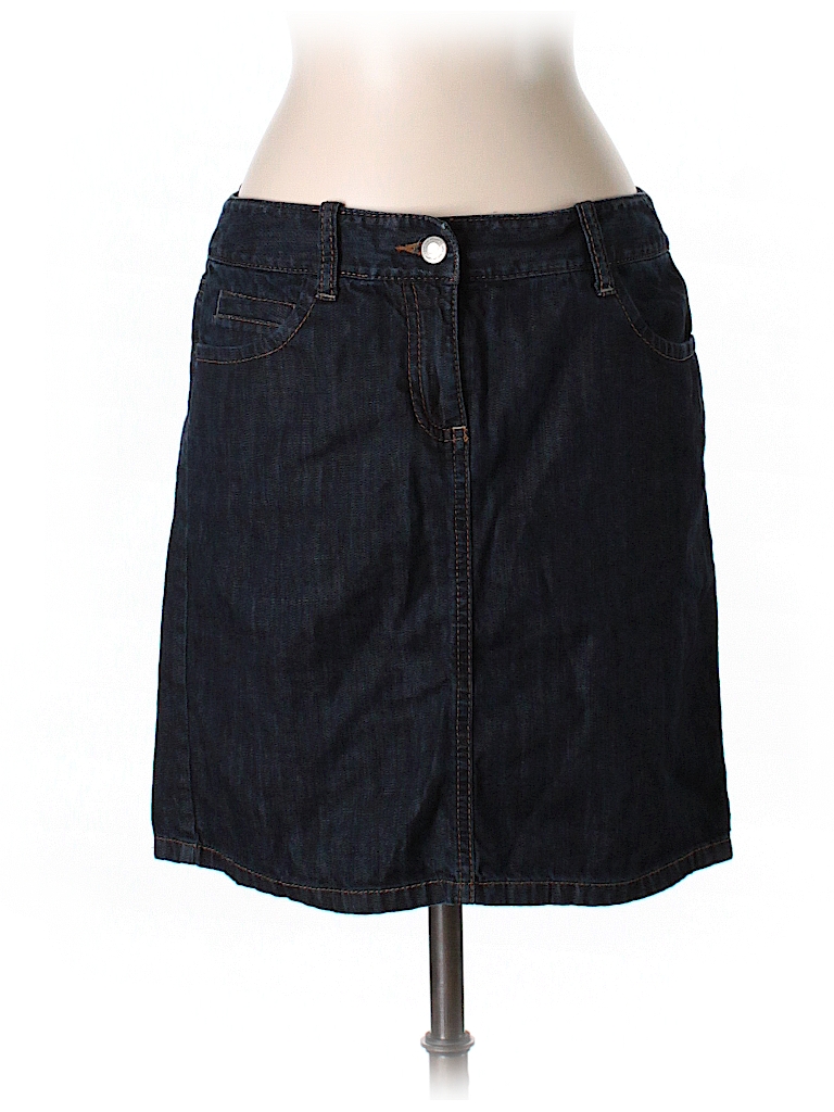 Ann Taylor LOFT 100% Cotton Solid Dark Blue Denim Skirt Size 2 (Petite ...