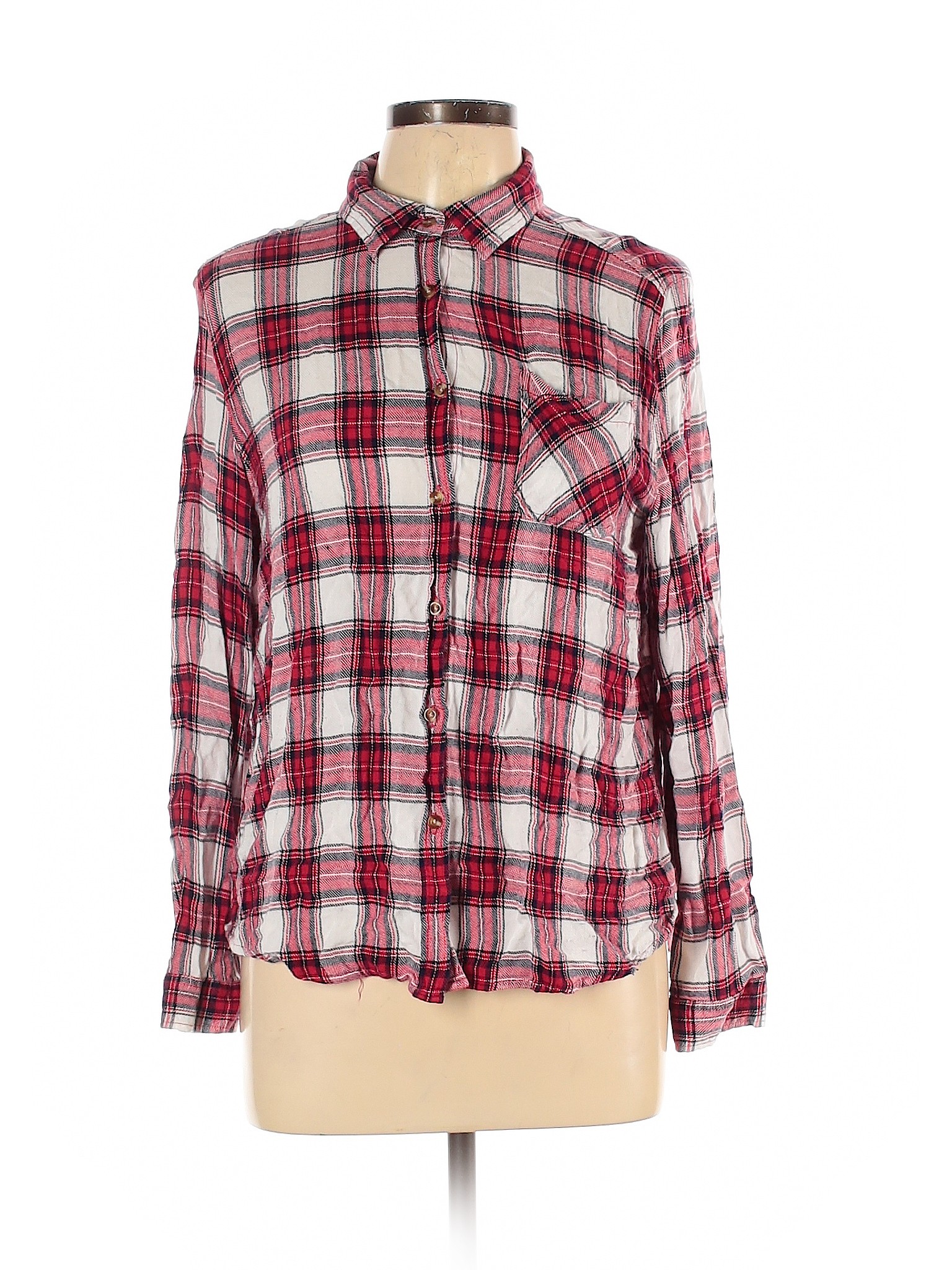 women red button down shirt