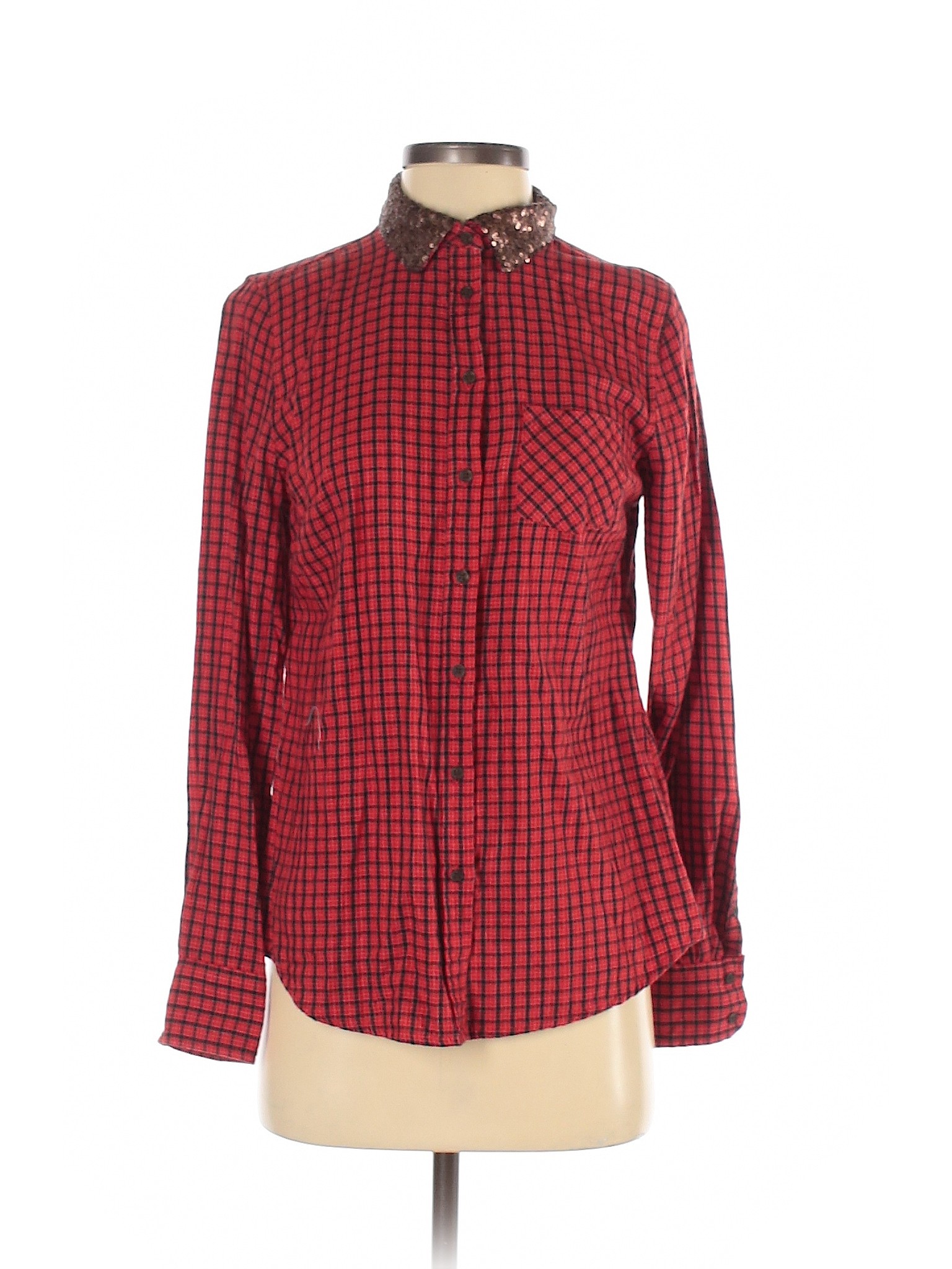 women red button down shirt