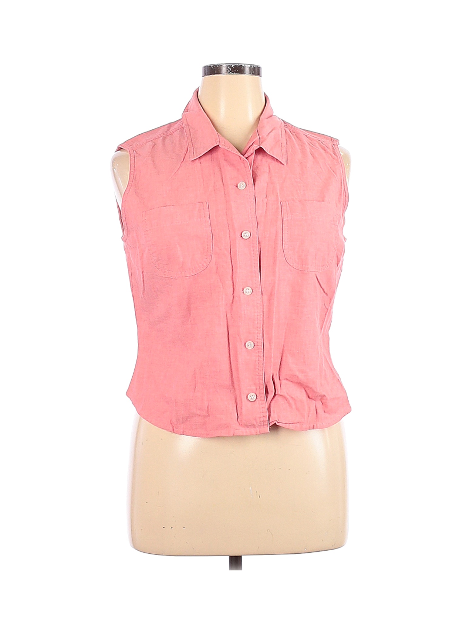 First Issue by Liz Claiborne Women Pink Short Sleeve Button-Down Shirt ...