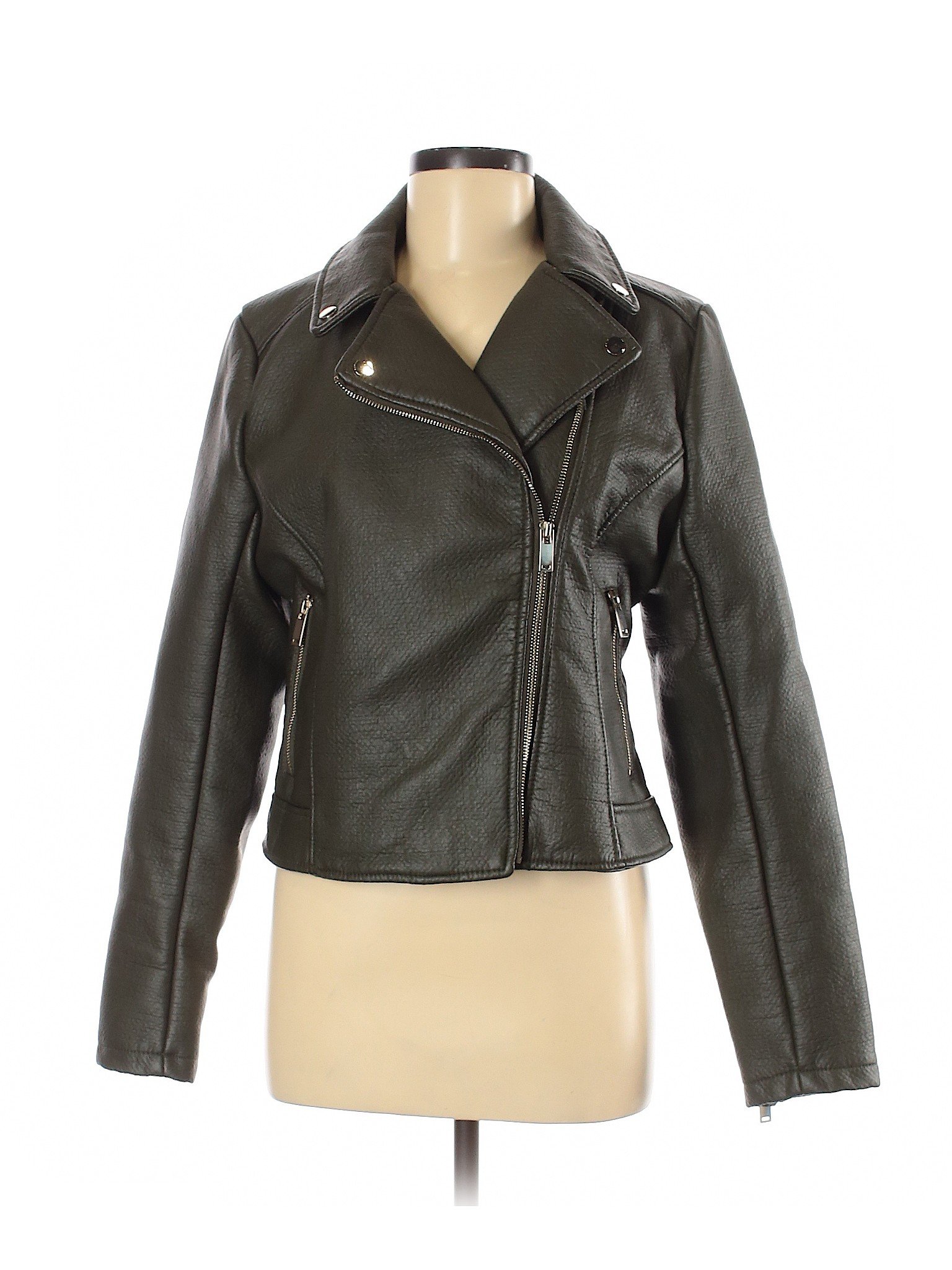 New York & Company Women Green Faux Leather Jacket M | eBay