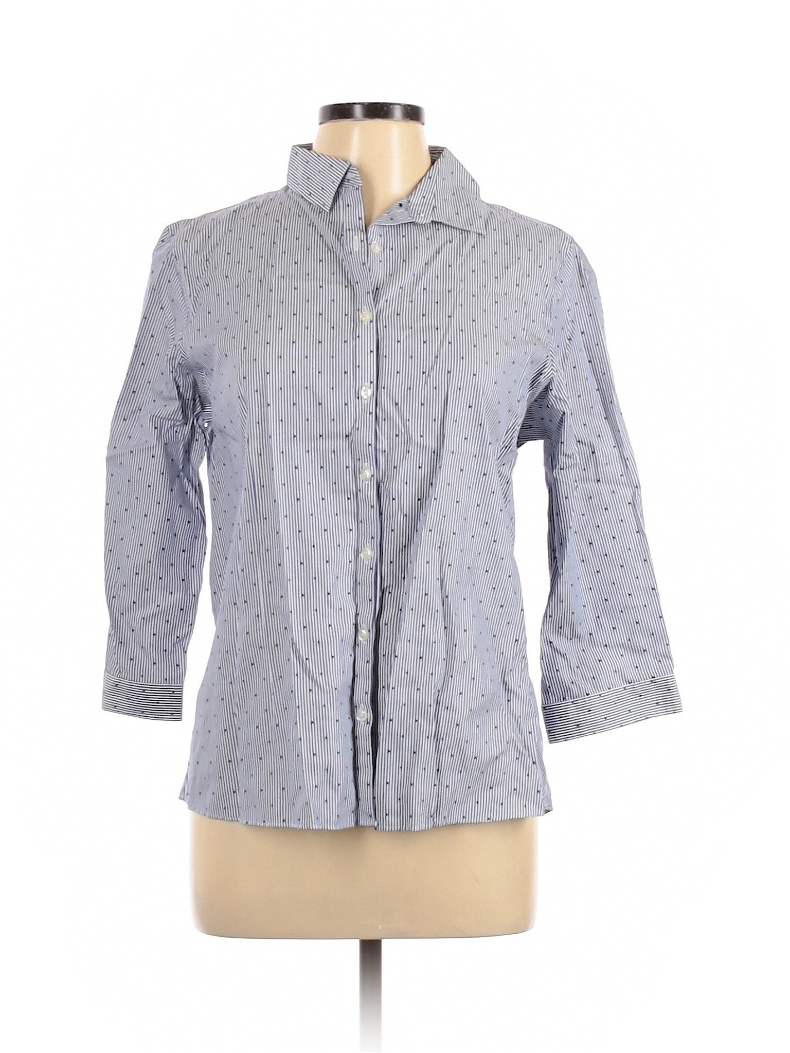 Lands' End Women Gray 3/4 Sleeve Button-Down Shirt 12 | eBay