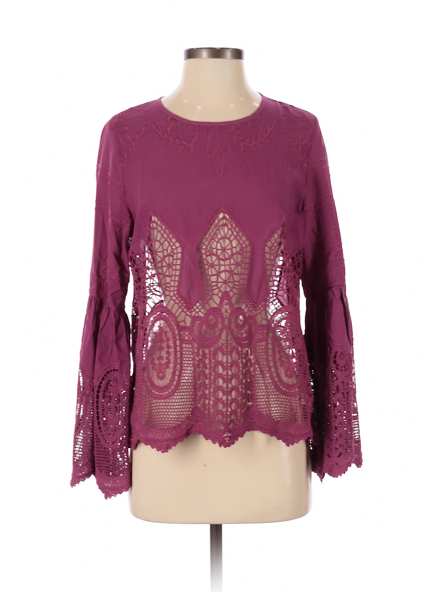 Chloe Oliver 100 Cotton Burgundy Purple Long Sleeve Blouse Size Xs