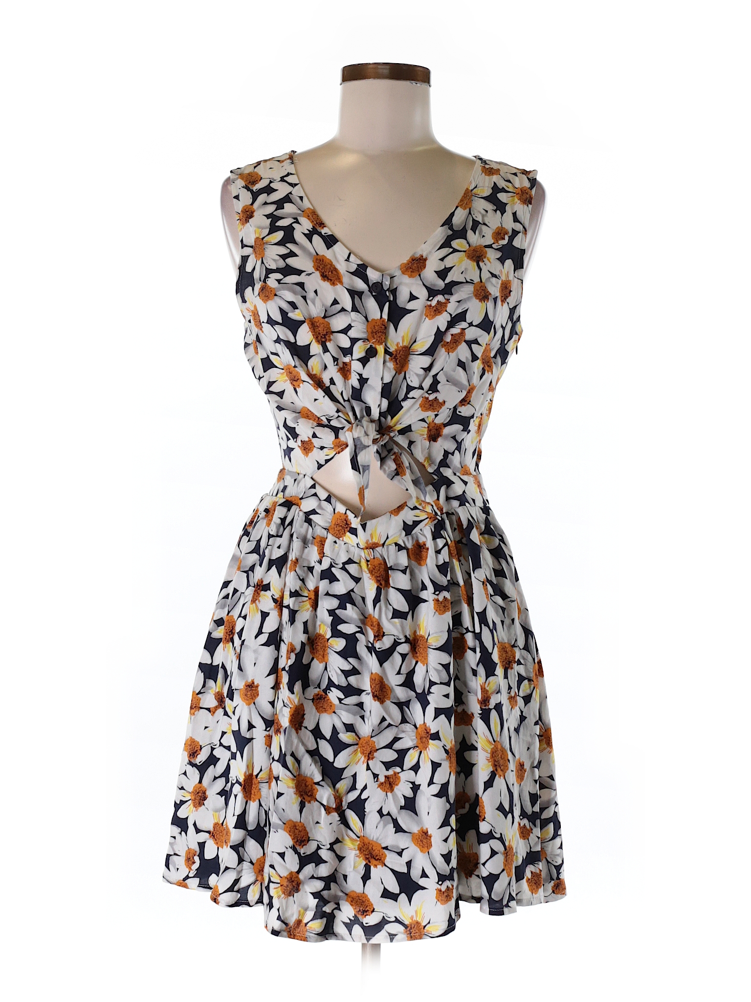 Lush 100% Polyester Print White Navy Blue Casual Dress Size M - 75% off ...
