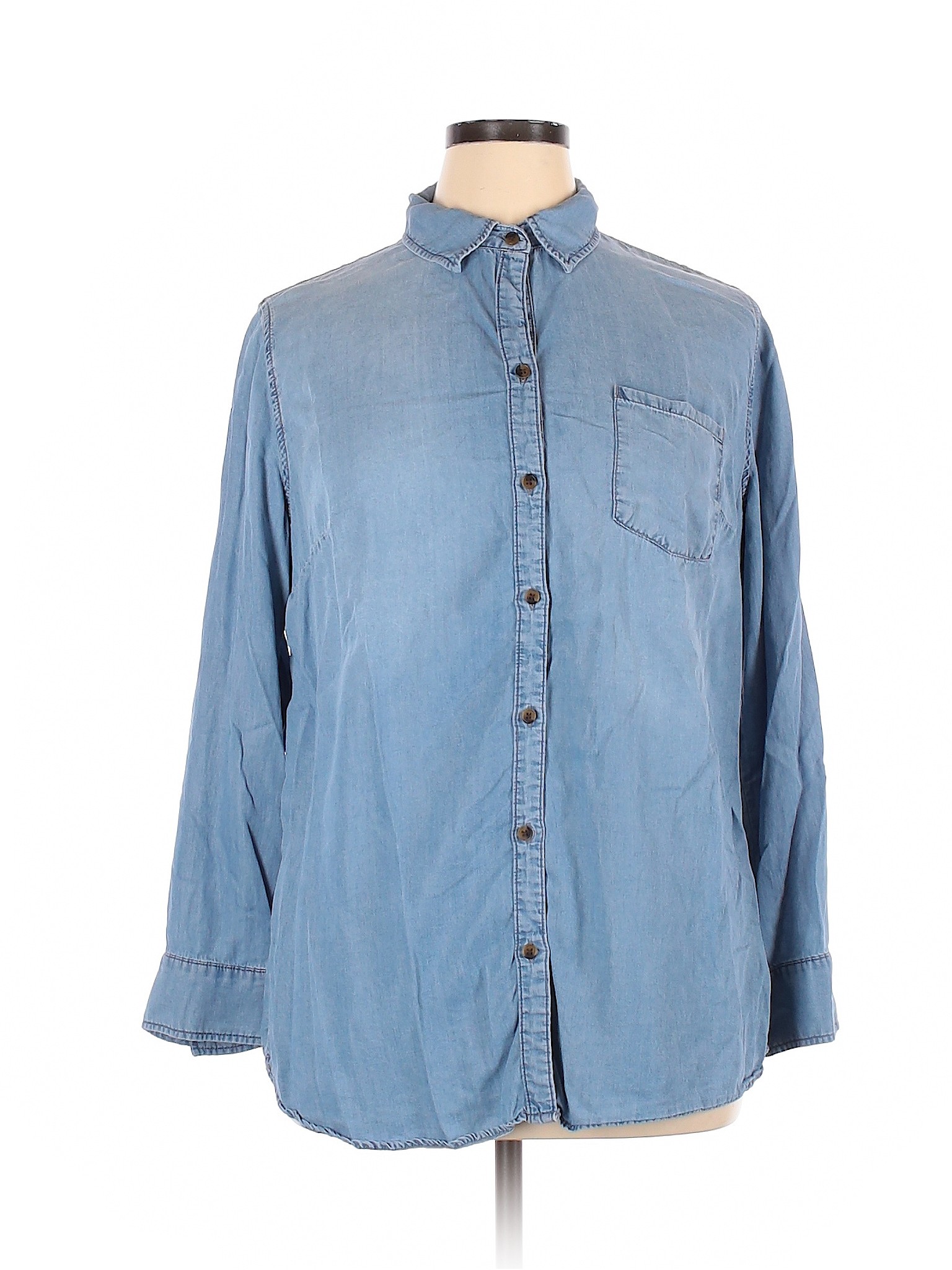Ava & Viv Women Blue Long Sleeve Button-Down Shirt 1X Plus | eBay