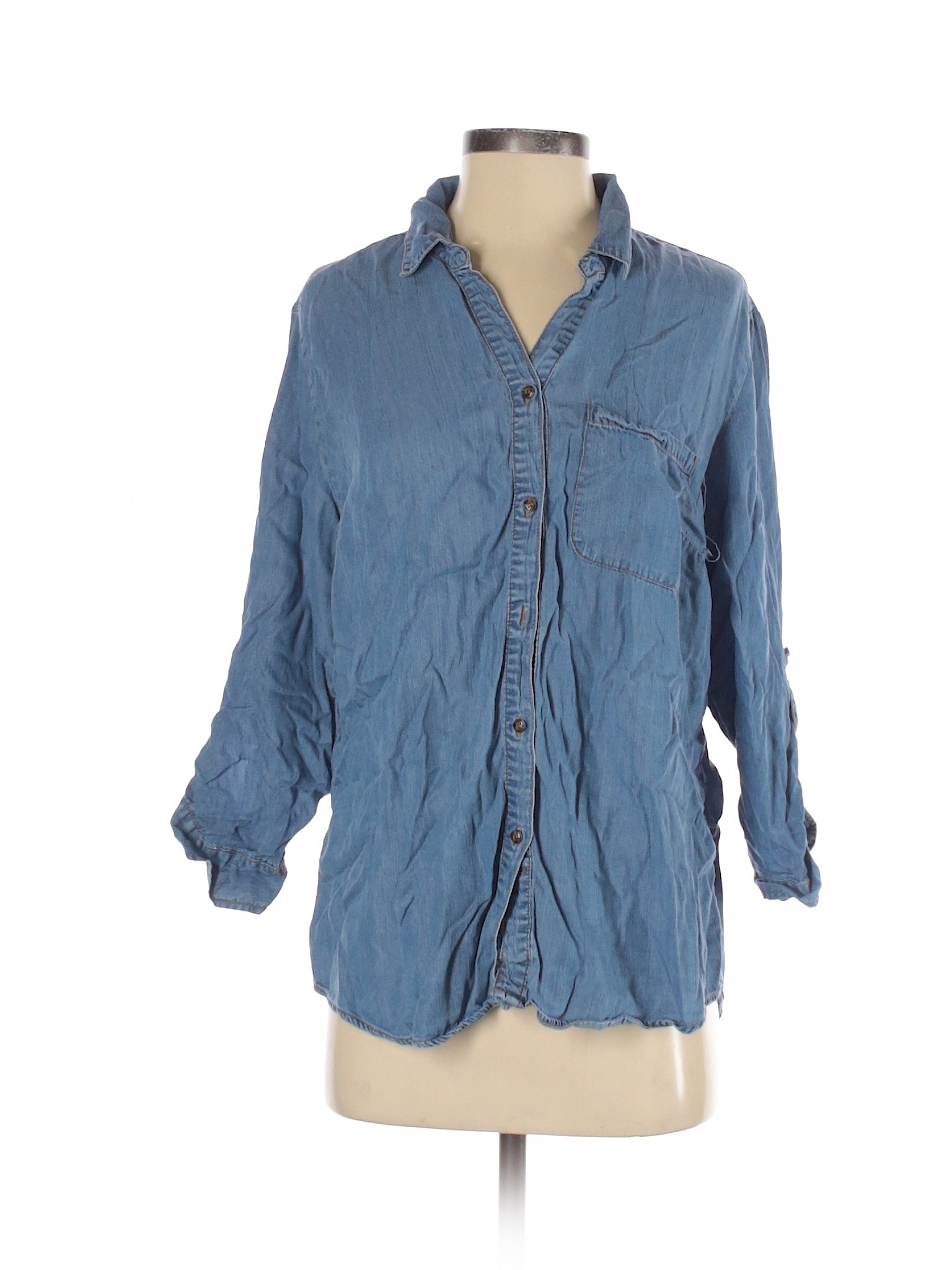 Grand & greene Women Blue 3/4 Sleeve Button-Down Shirt S | eBay
